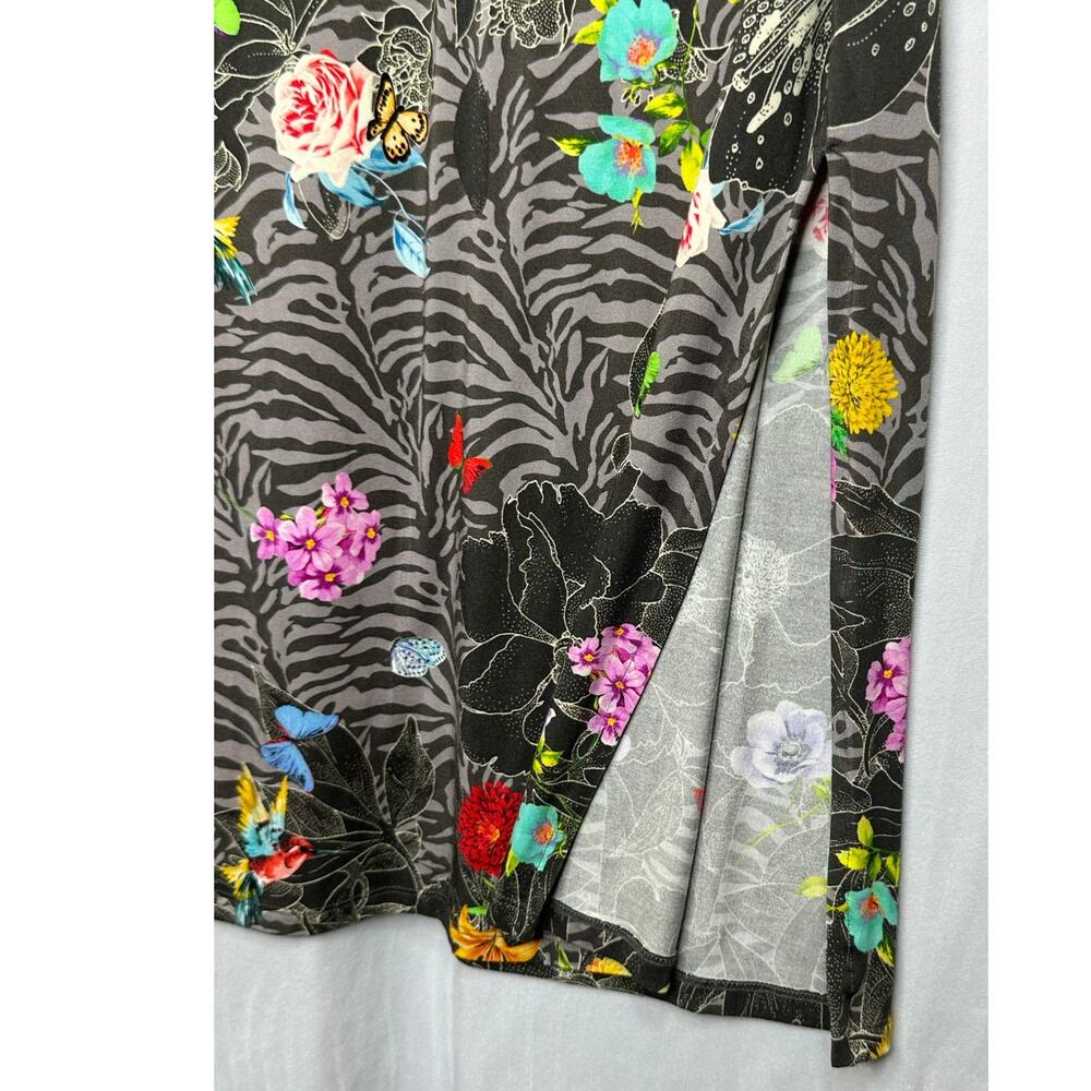 Johnny Was Zippy Floral Midi Dress Tie Waist Boho Cotton Grey Multicolor Size XS - Picture 6 of 10